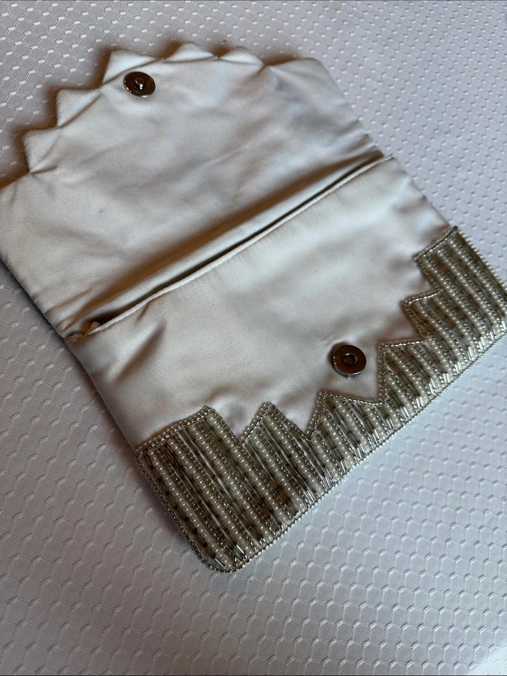 INC International Concepts Ivory and Silver Beaded Clutch